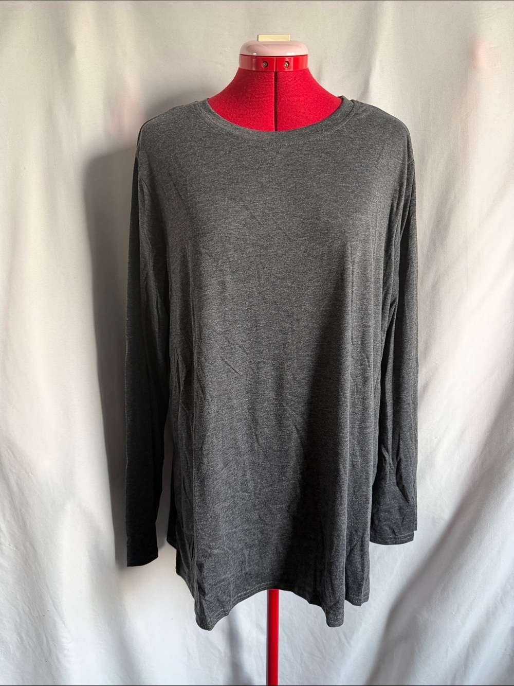 Women's Long Sleeve Crewneck Tee - Charcoal Gray